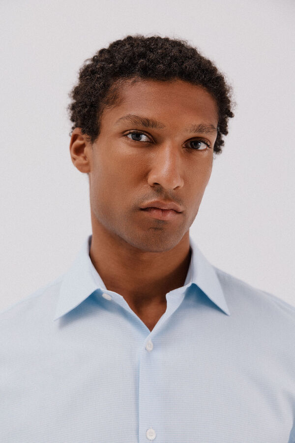 Cortefiel Tencel cotton houndstooth dress shirt Blue