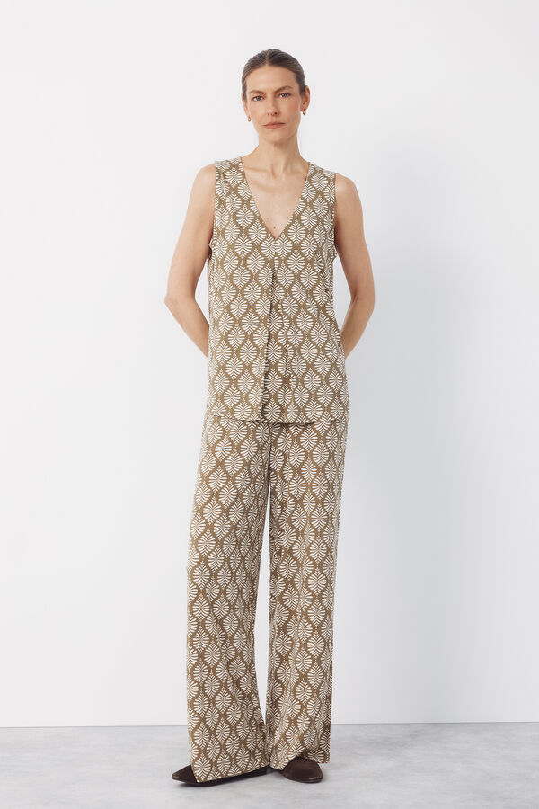 Cortefiel Long pleated top Printed green