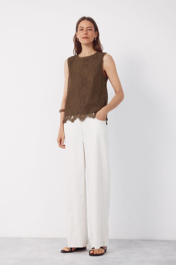 Cortefiel Top guipur Kaki