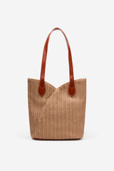 Cortefiel Raffia cut-out bag Coral