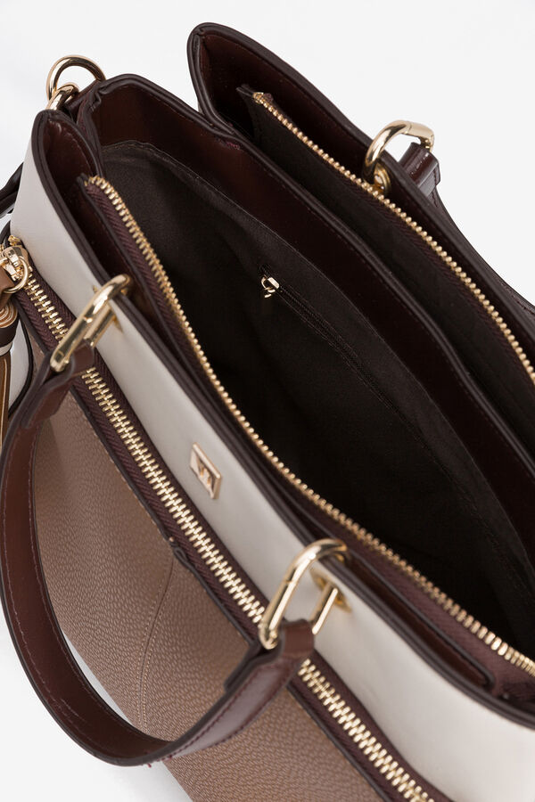 Vilanova Tricolor Leather Effect City Handbag, bag Beige