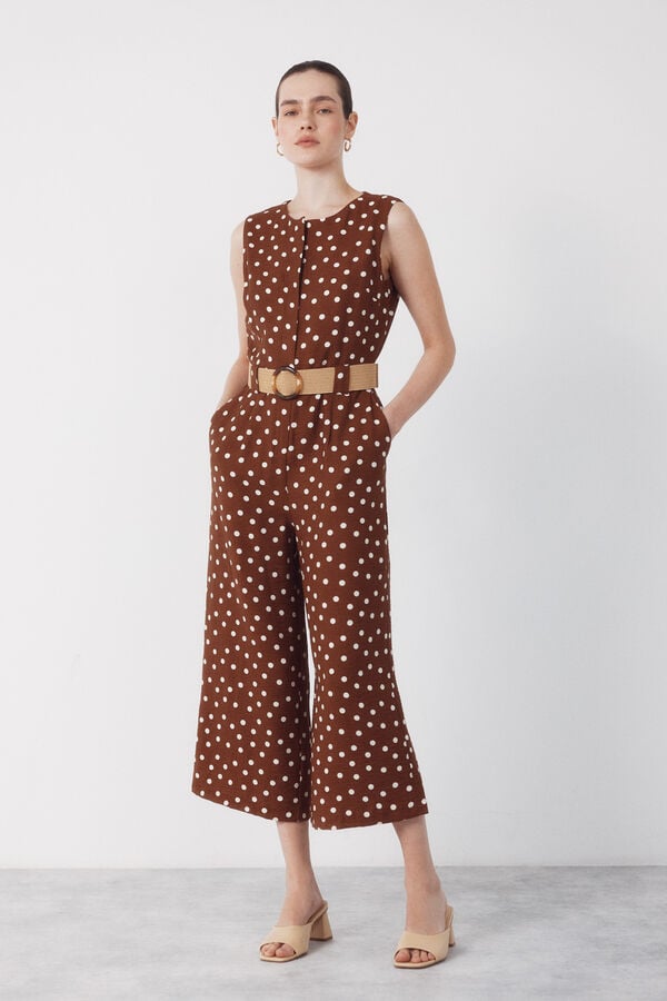 Cortefiel Belted jumpsuit Printed beige