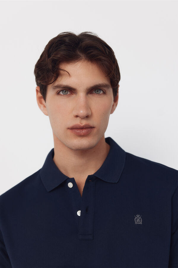 Cortefiel Piqu&eacute; basic slim polo shirt Navy
