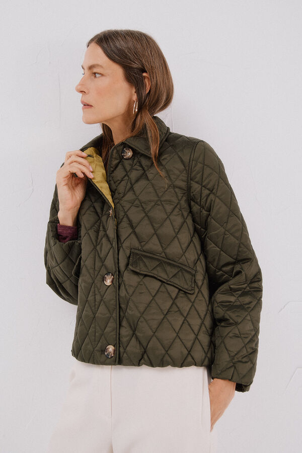 Cortefiel Quilted anorak with buttons Kaki