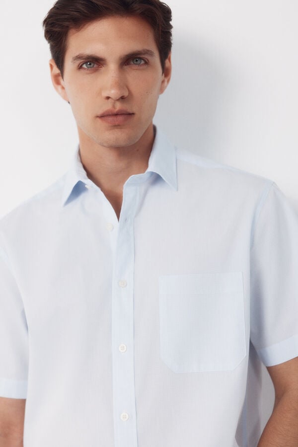 Cortefiel Gingham short sleeve shirt Blue