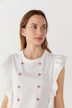 Cortefiel Flounced embroidered T-shirt White