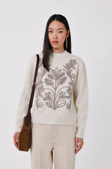 Cortefiel Floral embroidered jumper Beige