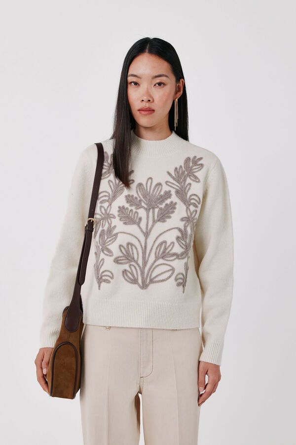 Cortefiel Floral embroidered jumper Beige