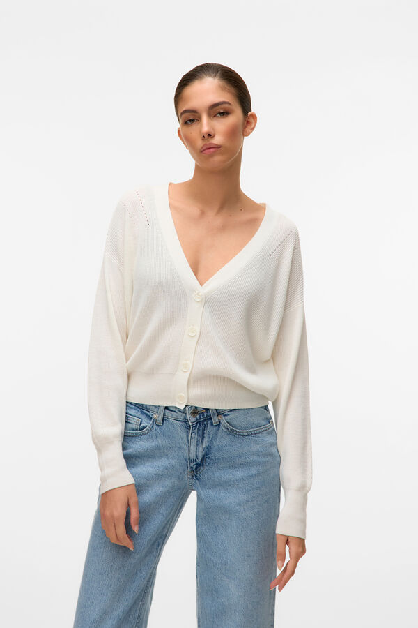 Vero Moda Casaco de malha de manga comprida com gola em bico Branco