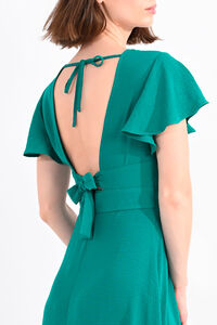 Cortefiel Long dress with ruffles and open back Green