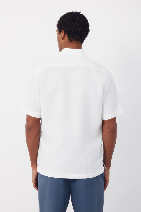 Cortefiel Plain cotton linen short sleeve shirt White