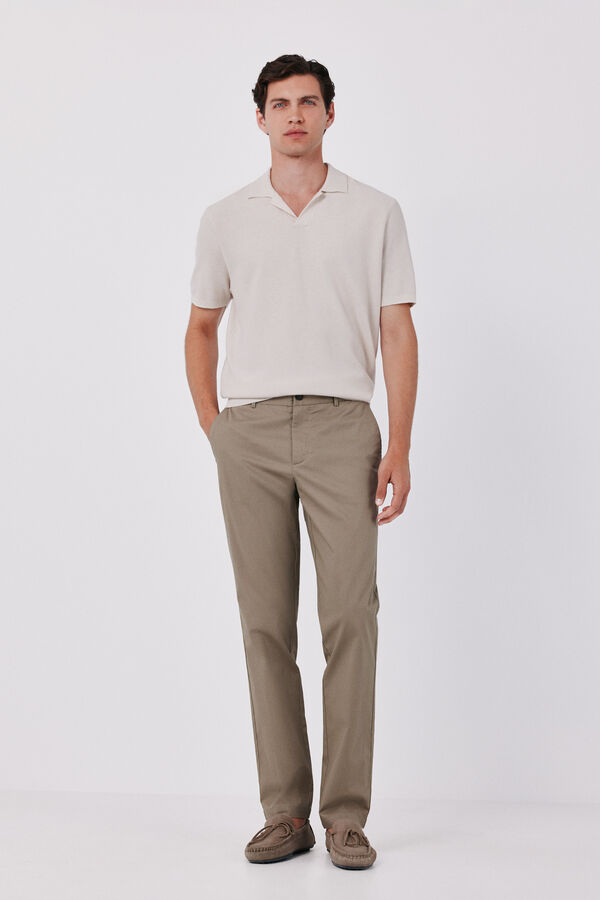 Cortefiel Cotton knit short sleeve polo shirt Ivory
