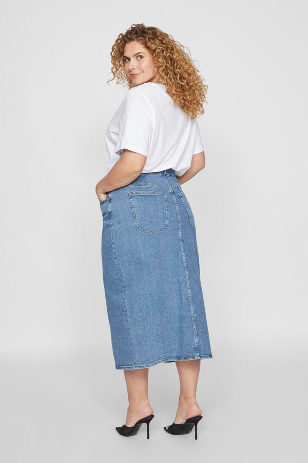 Evoked by Vila Falda midi vaquera curve Azul