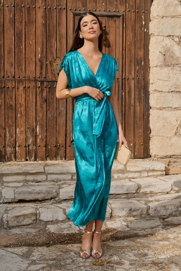 Cortefiel Long dress with tie Blue