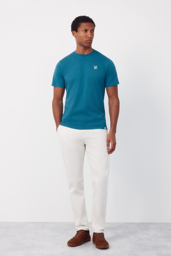 Cortefiel Embroidered T-shirt Blue