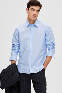 Cortefiel Long-sleeved linen and organic cotton shirt. Blue