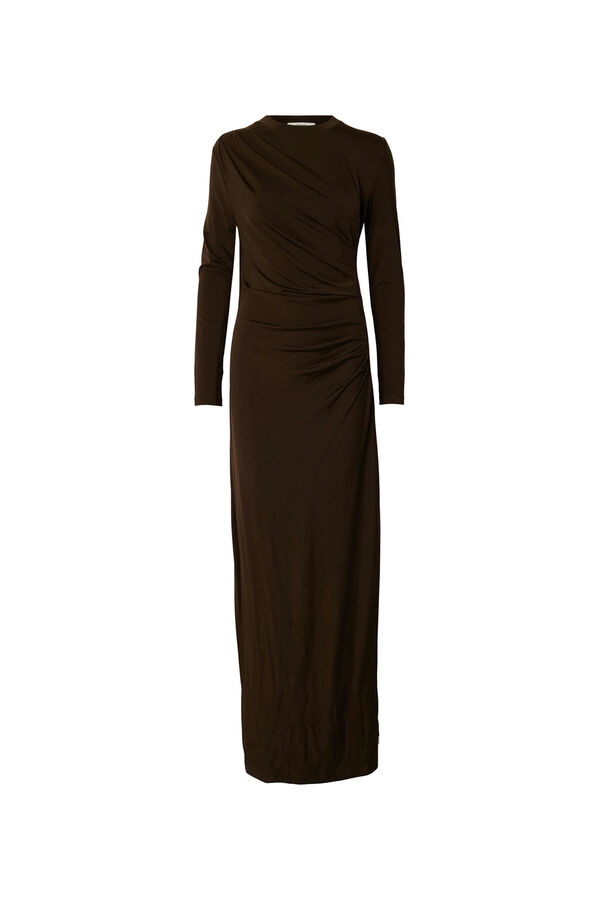 Selected Asymmetrical slim fit dress Dark brown