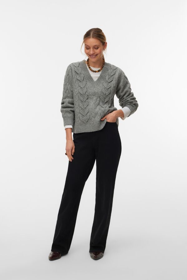Vero Moda Camisola de oitos com decote em bico Cinzento