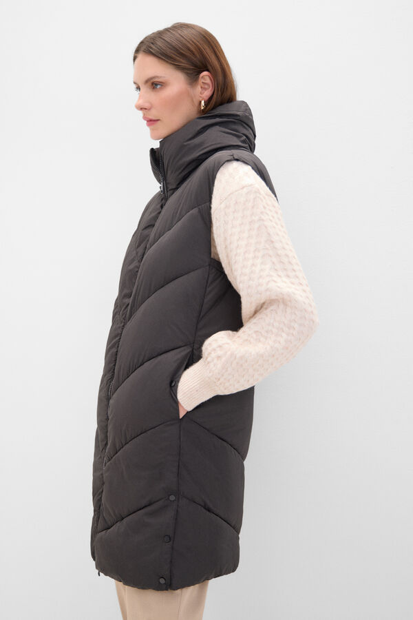 Cortefiel Long funnel neck gilet Black