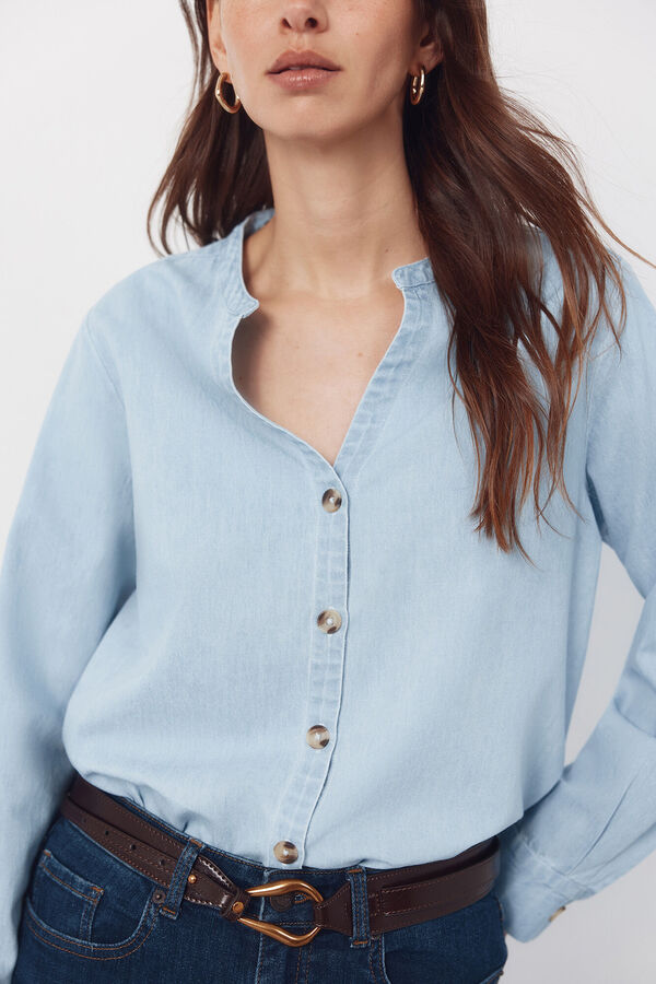 Cortefiel Mandarin collar shirt Blue