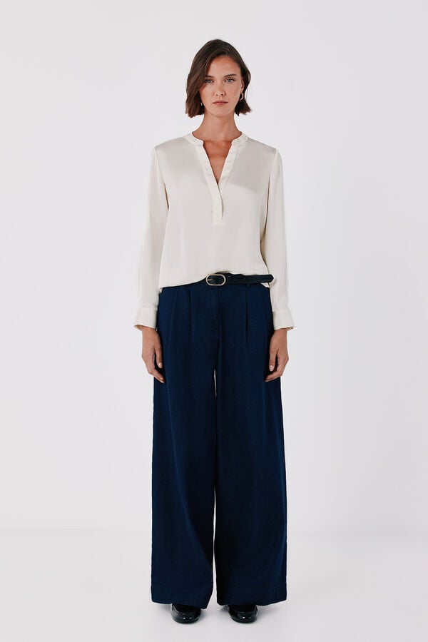 Cortefiel Satin-finish polo shirt blouse Ivory