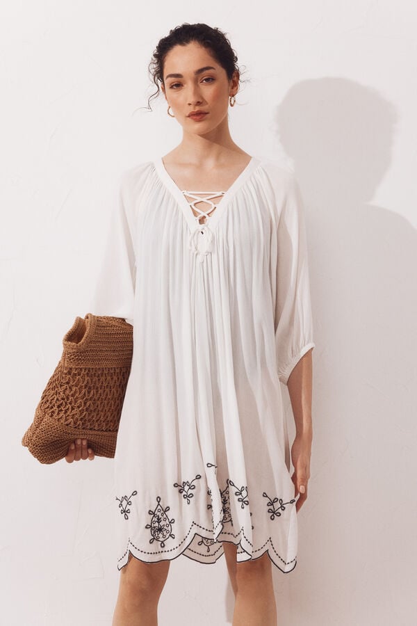 Cortefiel Short drawstring kaftan White