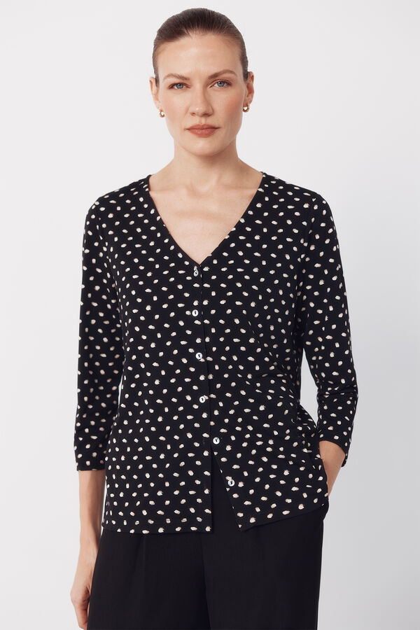 Cortefiel V- neckline top with buttons Printed grey