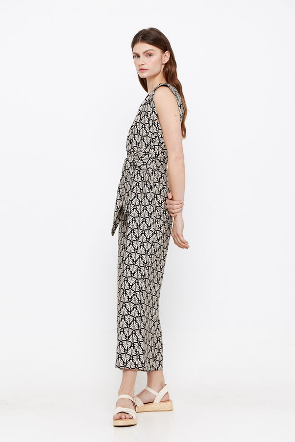 Cortefiel Long jumpsuit with knot detail Printed grey