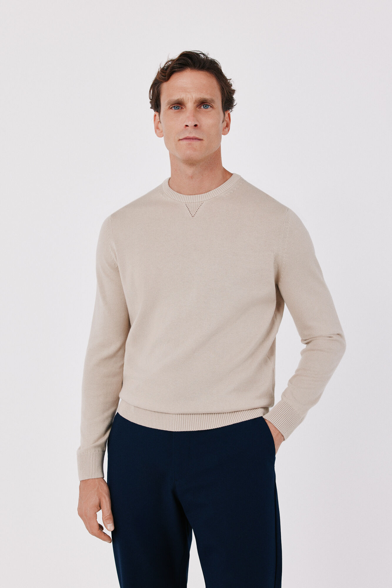 Cortefiel Cotton fine knit round neck jumper