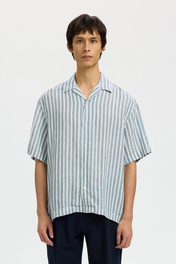 Selected Camisa de manga curta em linho Azul