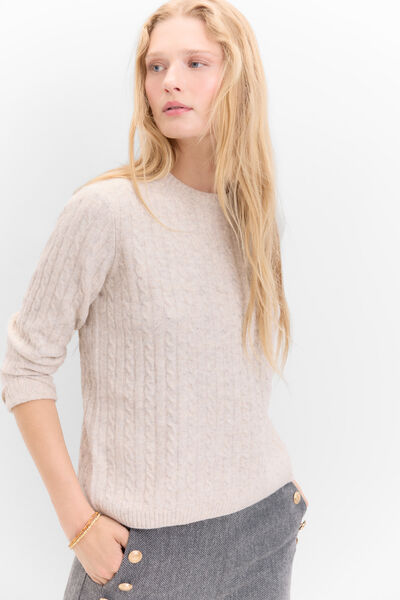 Cortefiel Soft cross-knit sweater Beige