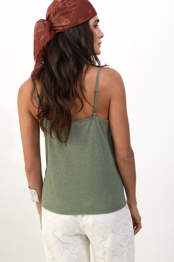 Slowlove Top tirantes detalle blonda Castanho