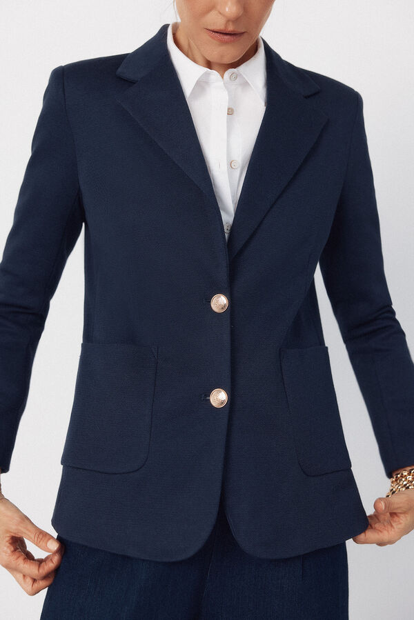 Cortefiel Piqu&eacute;-knit blazer Navy