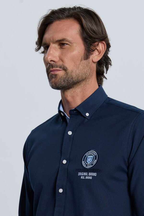 Valecuatro Camisa bordada azul marinho Azul