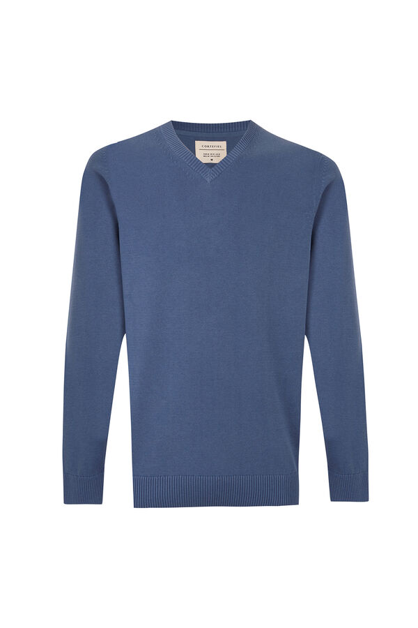 Cortefiel Cotton fine knit V-neck jumper Blue
