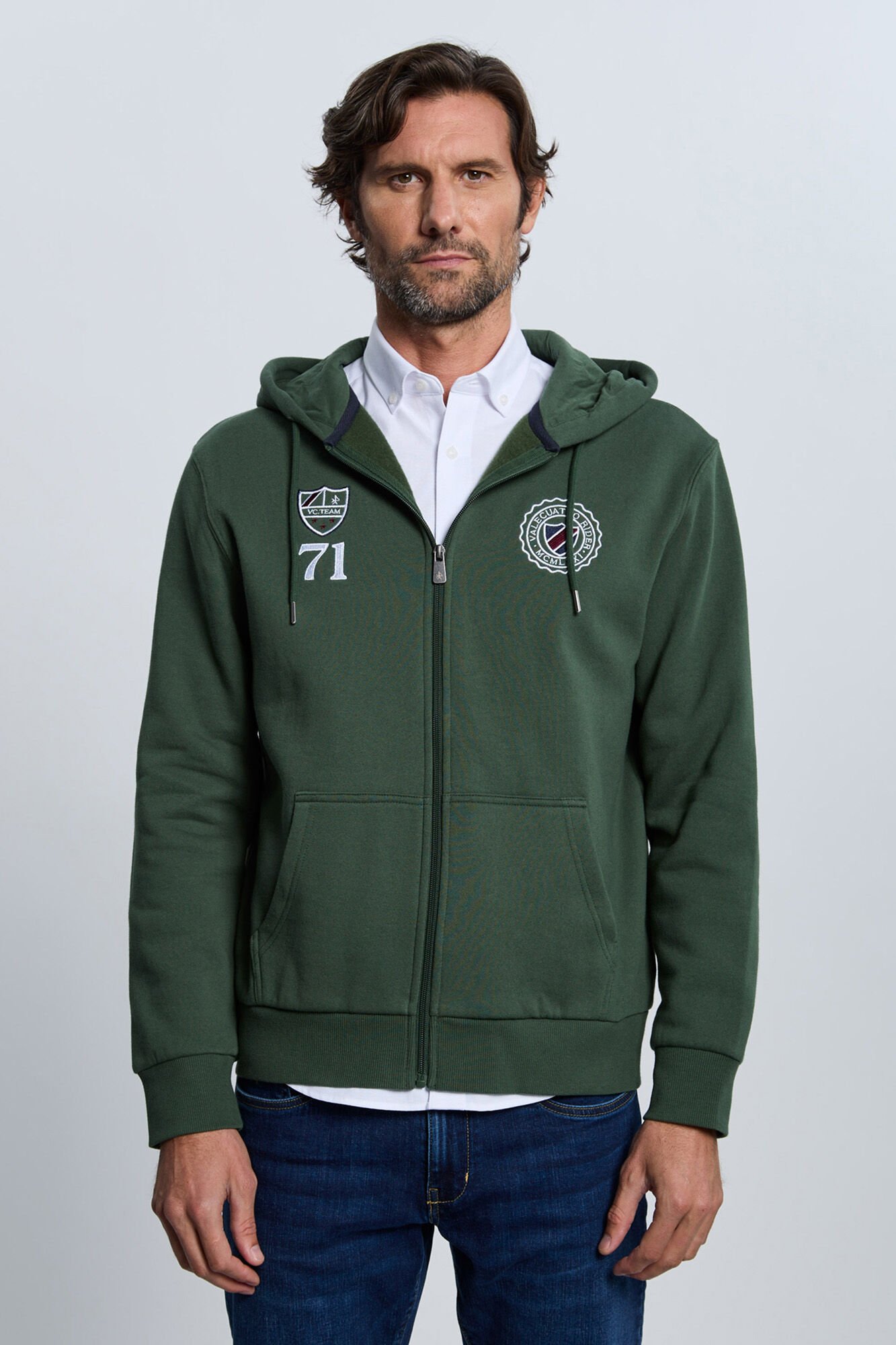 Valecuatro Sudadera cremallera escudos verde