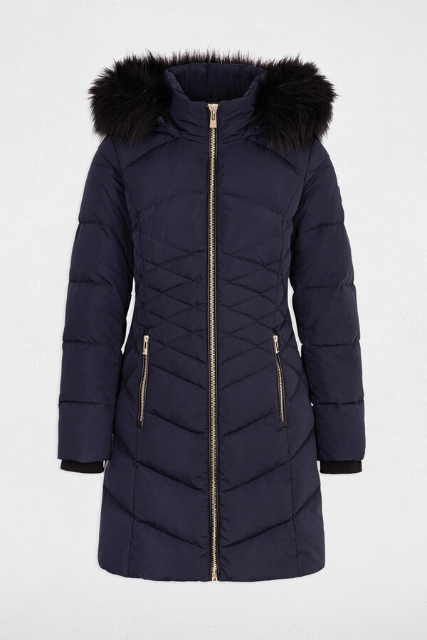 Cortefiel Long down jacket with hood Navy