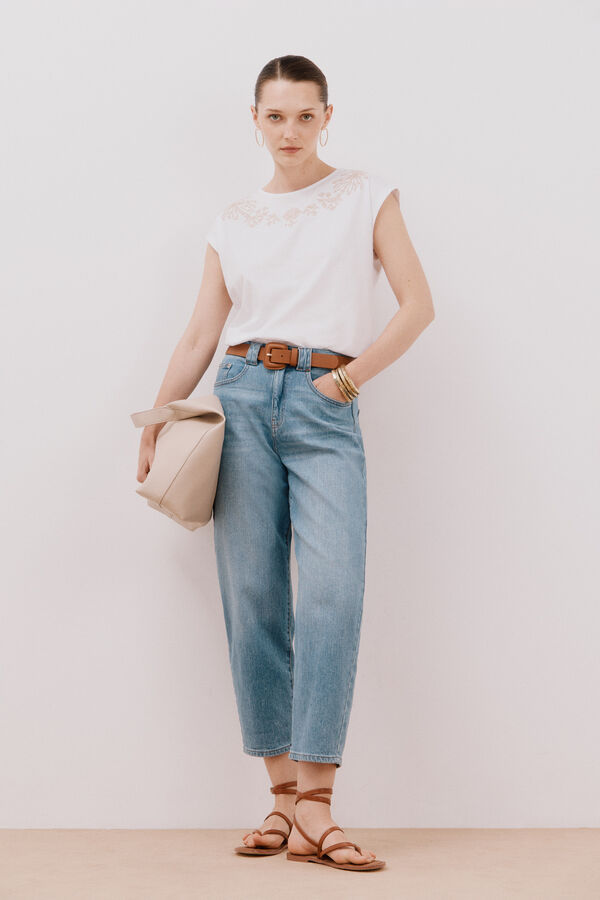 Cortefiel Printed and embroidered sleeves T-shirt White