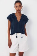 Cortefiel Flowy t-shirt with trim Navy