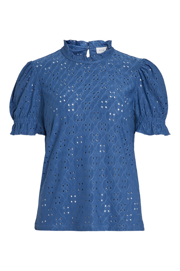 Cortefiel Camiseta manga abullonada con volante Azul