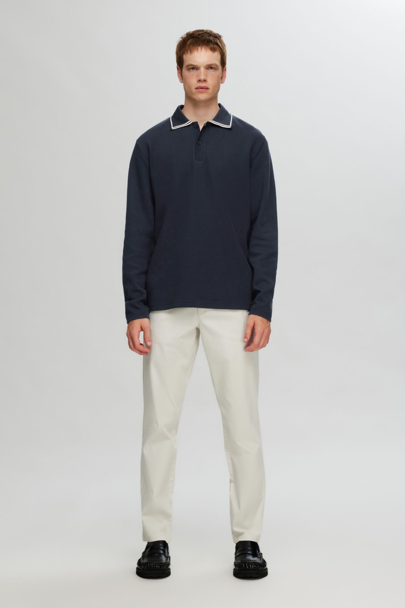 Selected Polo de manga comprida 100% algod&atilde;o org&acirc;nico