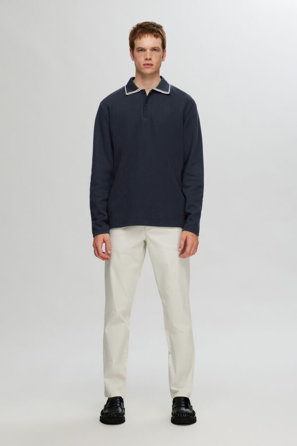 Selected Polo de manga comprida 100% algod&atilde;o org&acirc;nico Azul