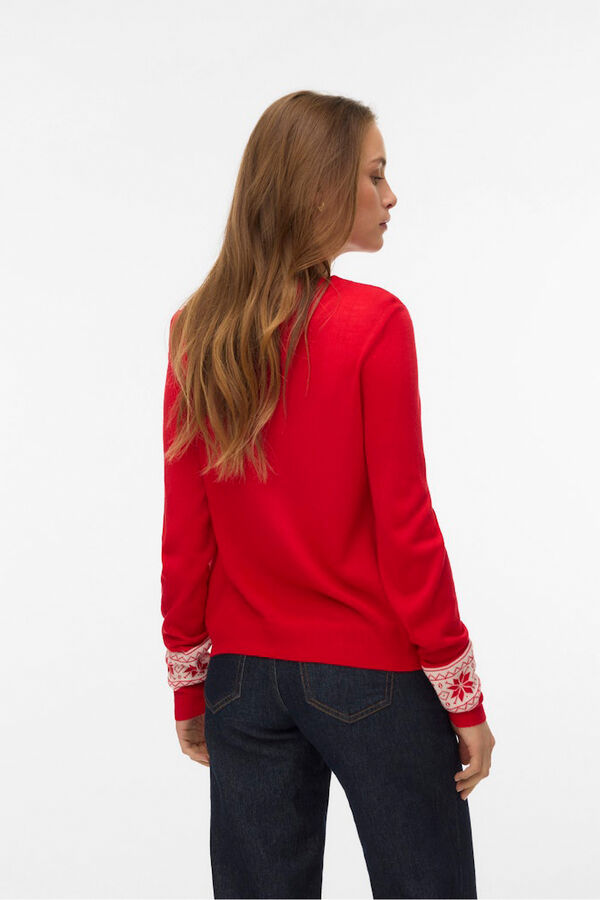 Vero Moda Camisola feminino com estampado de Natal e gola redonda Vermelho
