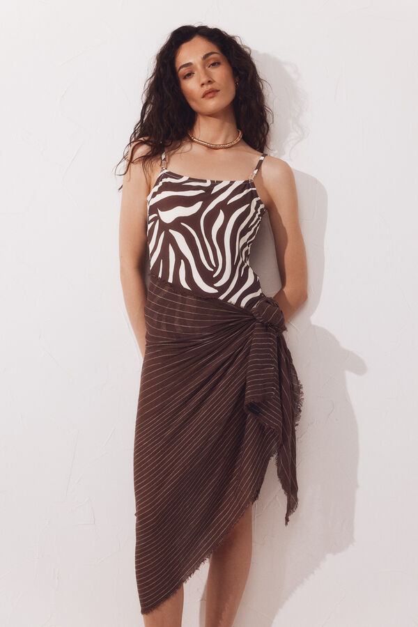 Cortefiel Animal print shaping swimsuit Printed brown