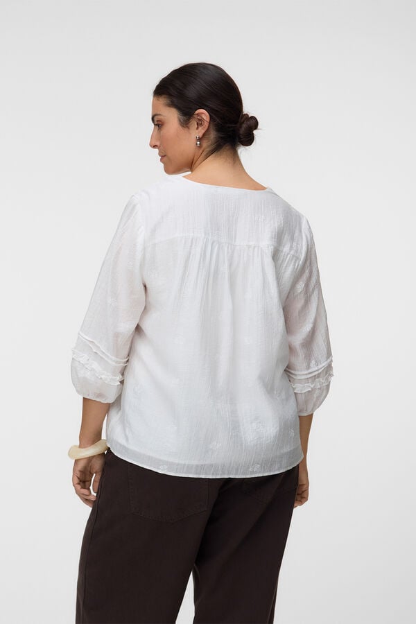 Vero Moda Curve Blusa fluida com manga a tr&ecirc;s quartos Branco