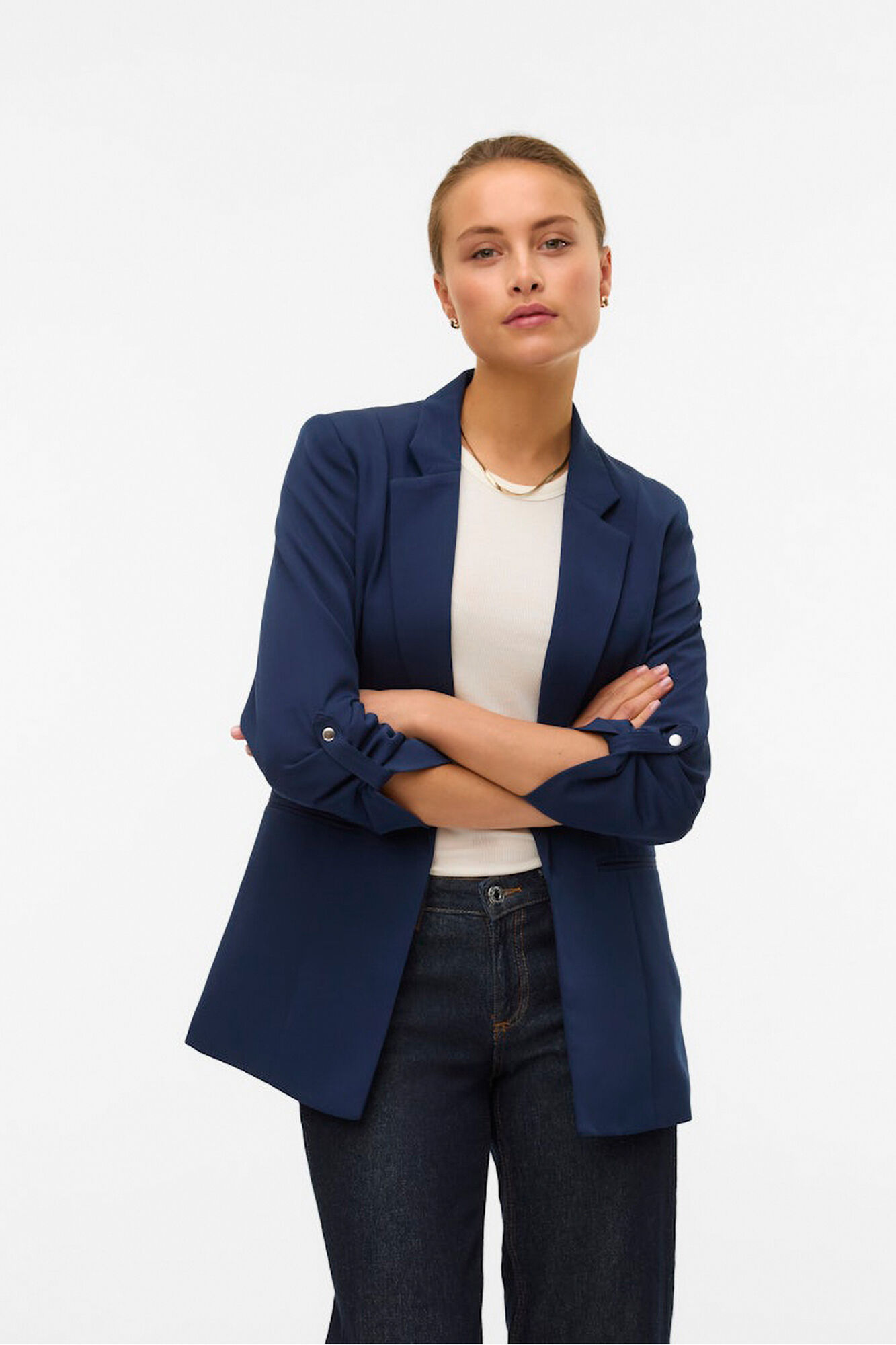 Vero Moda Blazer aberto com manga arrega&ccedil;adas