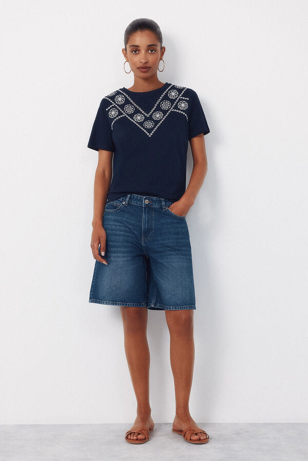 Cortefiel T-shirt with positional embroidered Navy