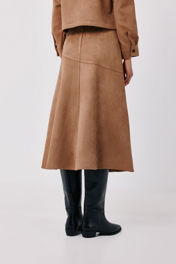 Cortefiel Faux leather midi skirt Beige