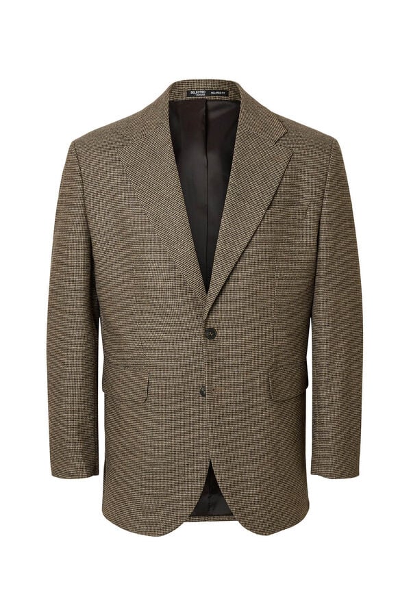 Selected Blazer de lã aos quadrados Cinzento