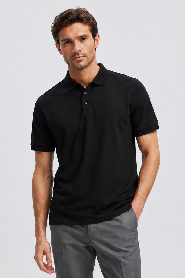 Selected Polo b&aacute;sico em piqu&eacute; Preto